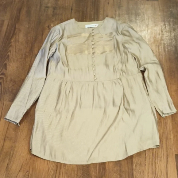 Veiled Collection Two Tone Tan Gold Stripe A Line Dress WWW - Picture 1 of 7